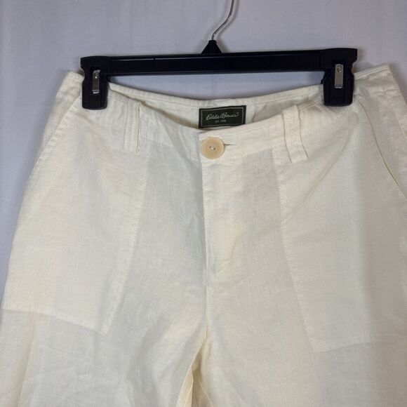 Women’s Eddie Bauer Cream Wide Leg Linen Capri Pants Size 8 Petite NWOT - Picture 5 of 14